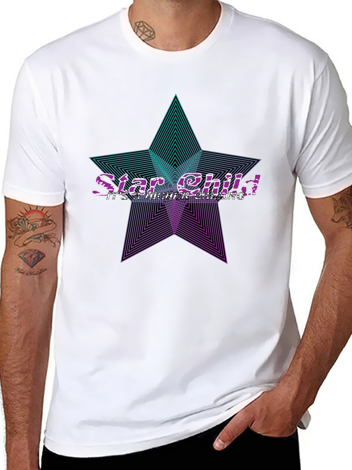 Camiseta Negra Star Child Diseño Geométrico
