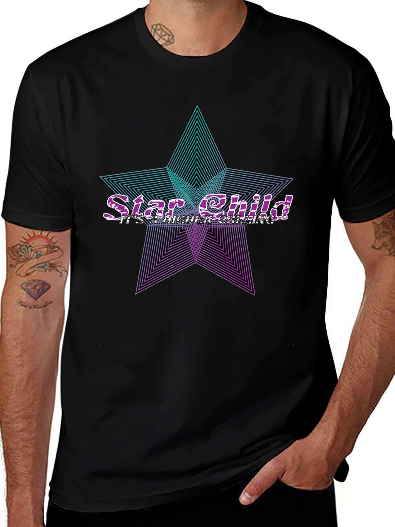 Camiseta Negra Star Child Diseño Geométrico