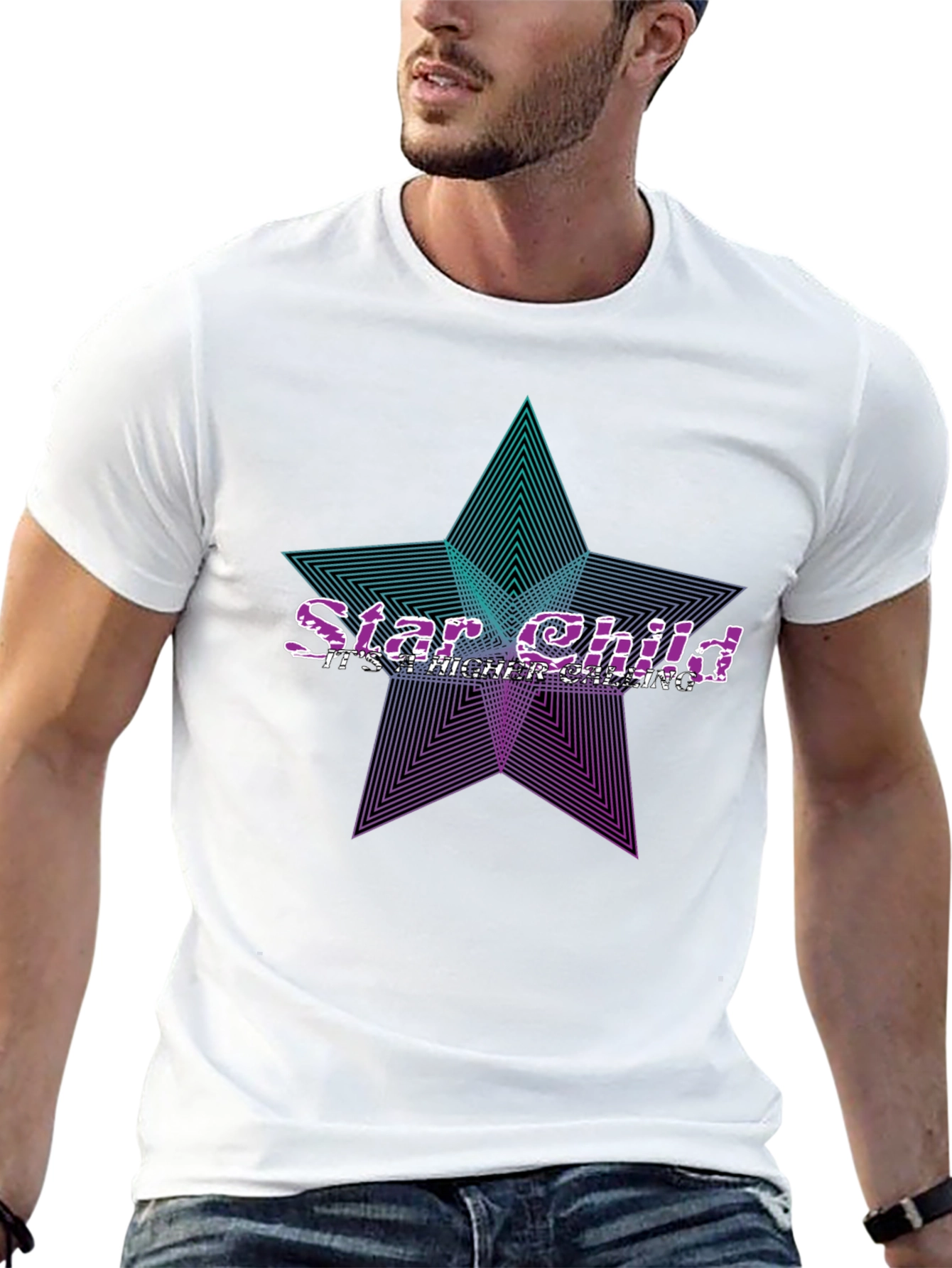 Camiseta Negra Star Child Diseño Geométrico