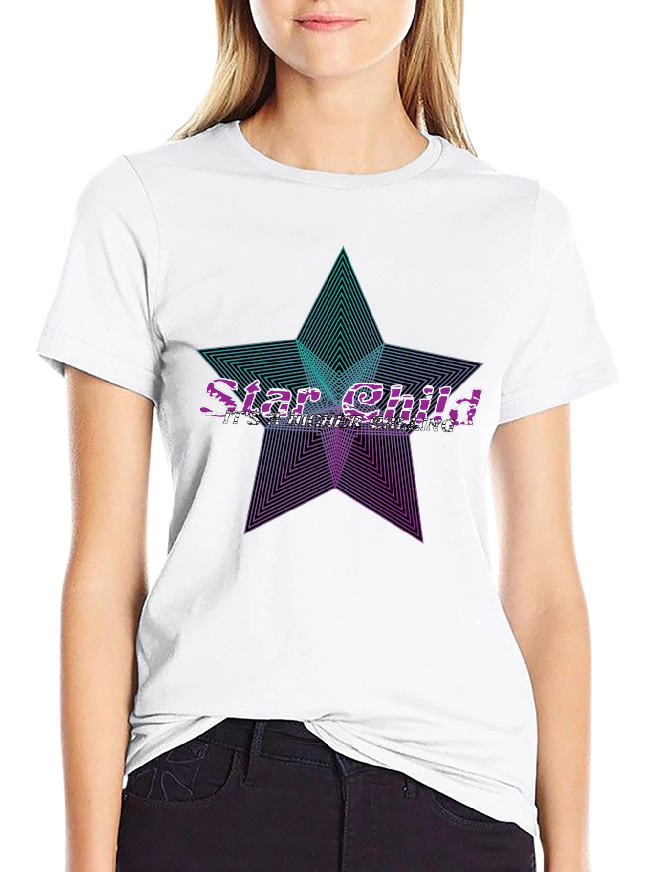 Camiseta Negra Star Child Diseño Geométrico