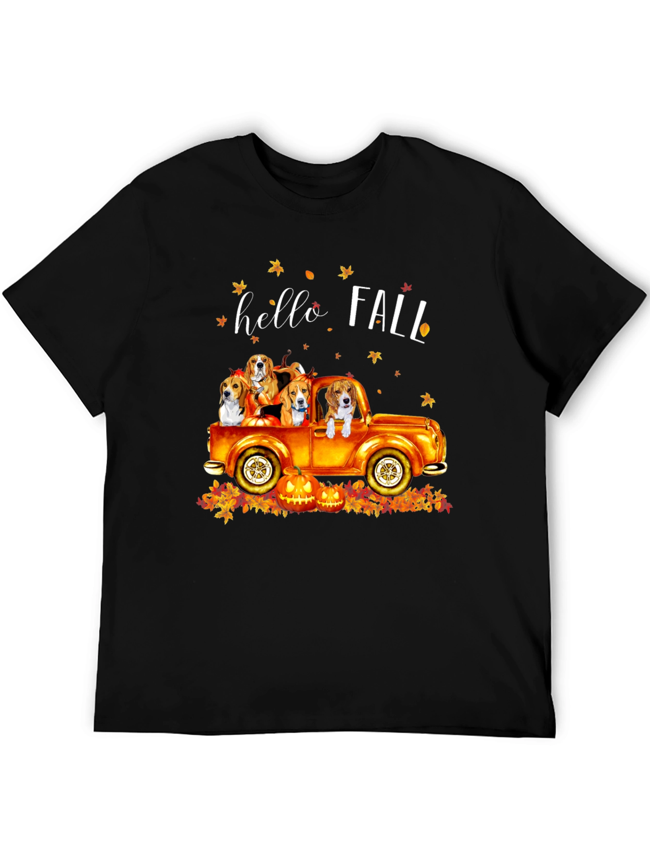 Camiseta Negra Hello Fall con Diseño de Perros