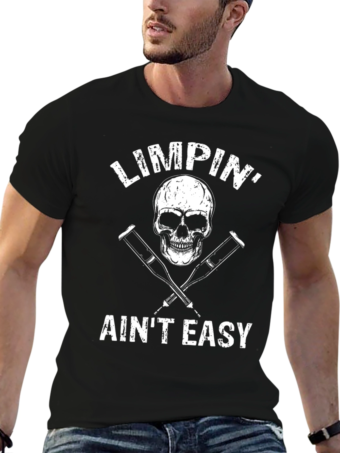 Camiseta Negra Calavera y Muletas - Limpin Aint Easy