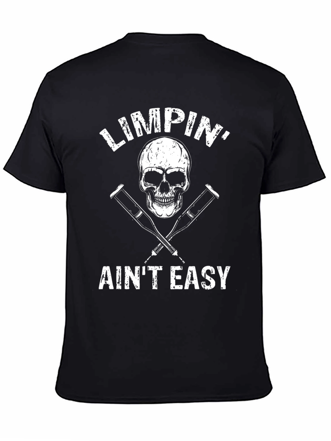 Camiseta Negra Calavera y Muletas - Limpin Aint Easy