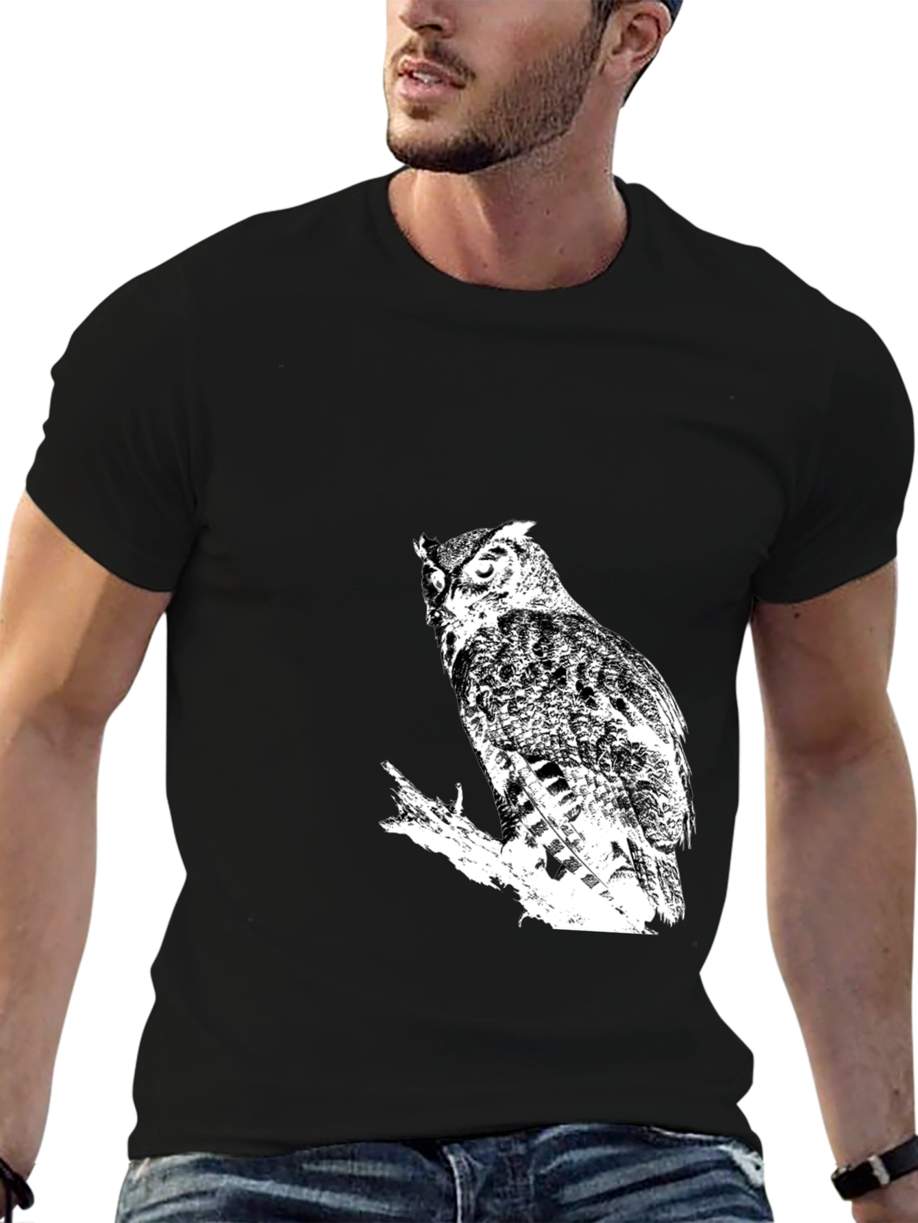 Camiseta Negra con Búho Blanco Estilizado