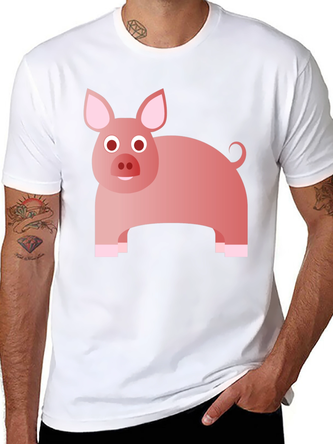 Camiseta Negra con Diseño de Cerdo Rosa