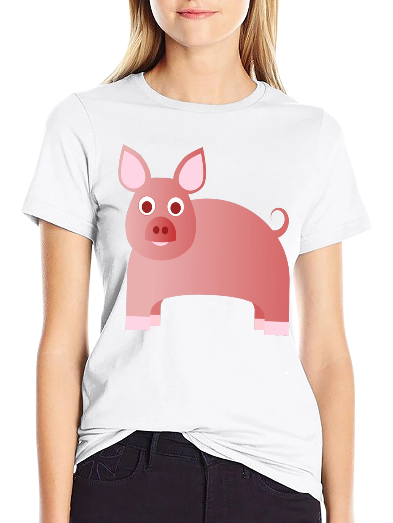 Camiseta Negra con Diseño de Cerdo Rosa