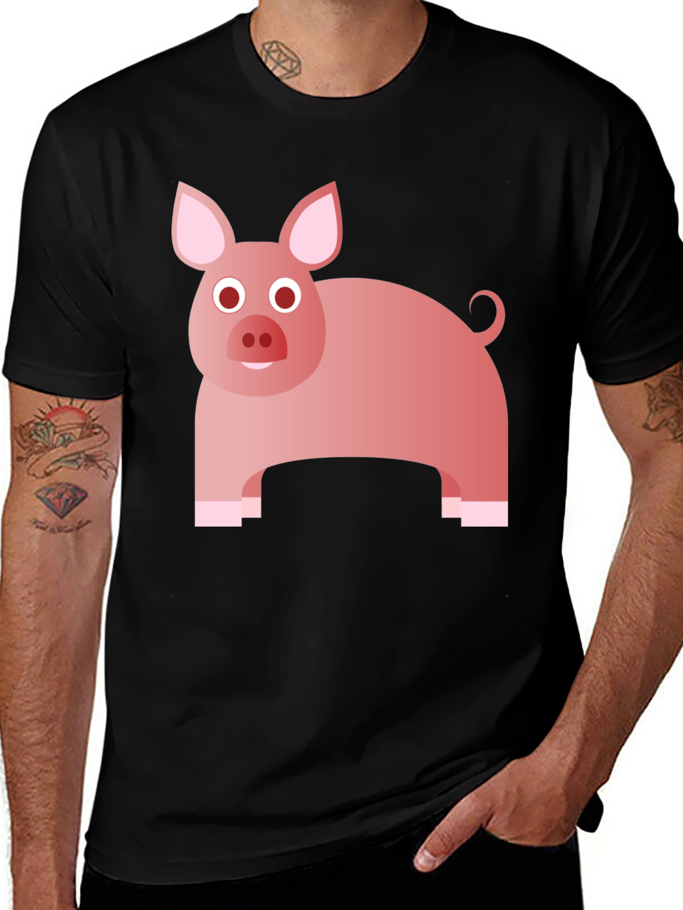 Camiseta Negra con Diseño de Cerdo Rosa