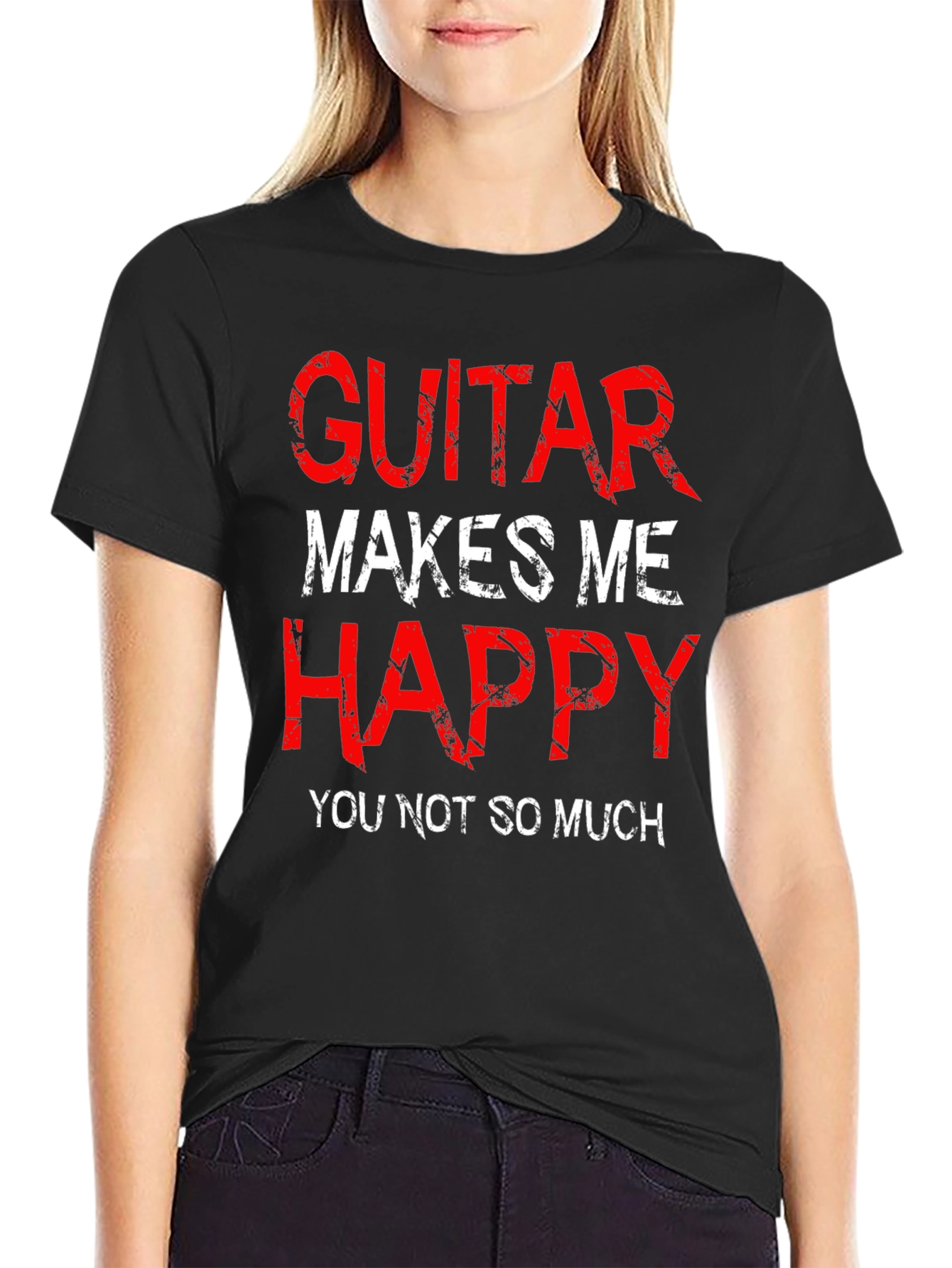 Camiseta Negra Guitar Makes Me Happy