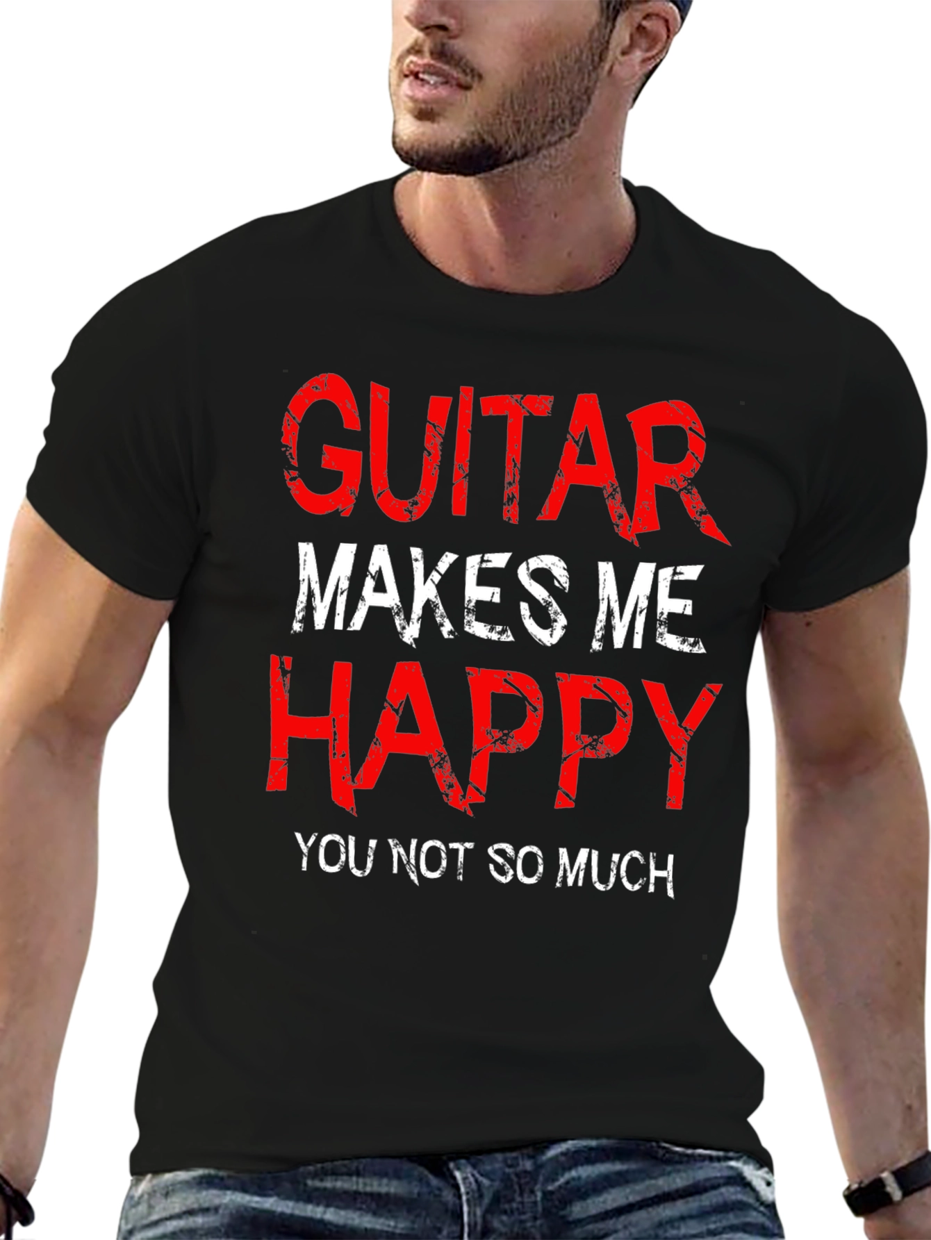 Camiseta Negra Guitar Makes Me Happy