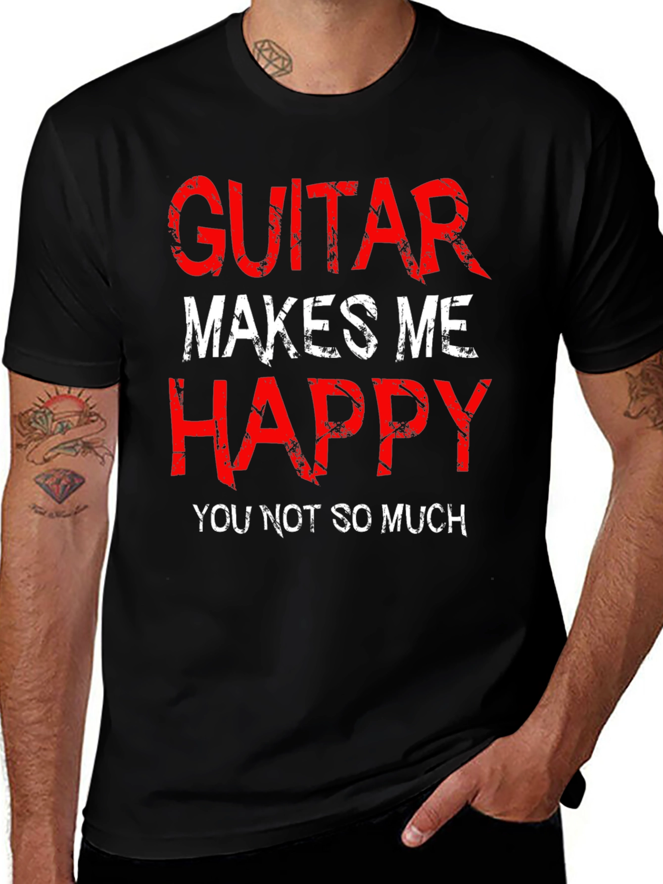 Camiseta Negra Guitar Makes Me Happy