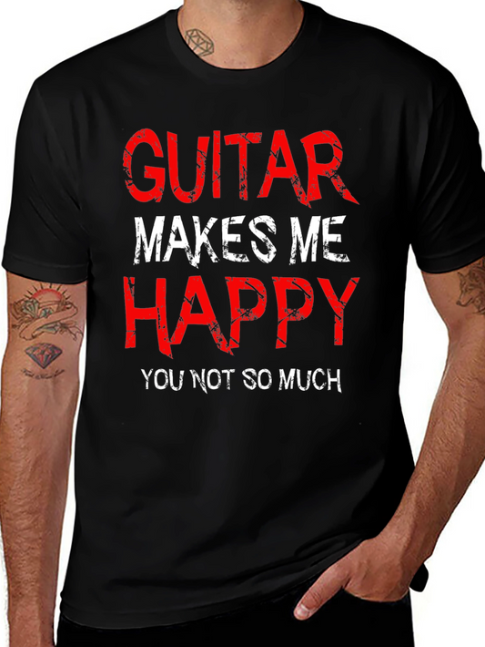 Camiseta Negra Guitar Makes Me Happy