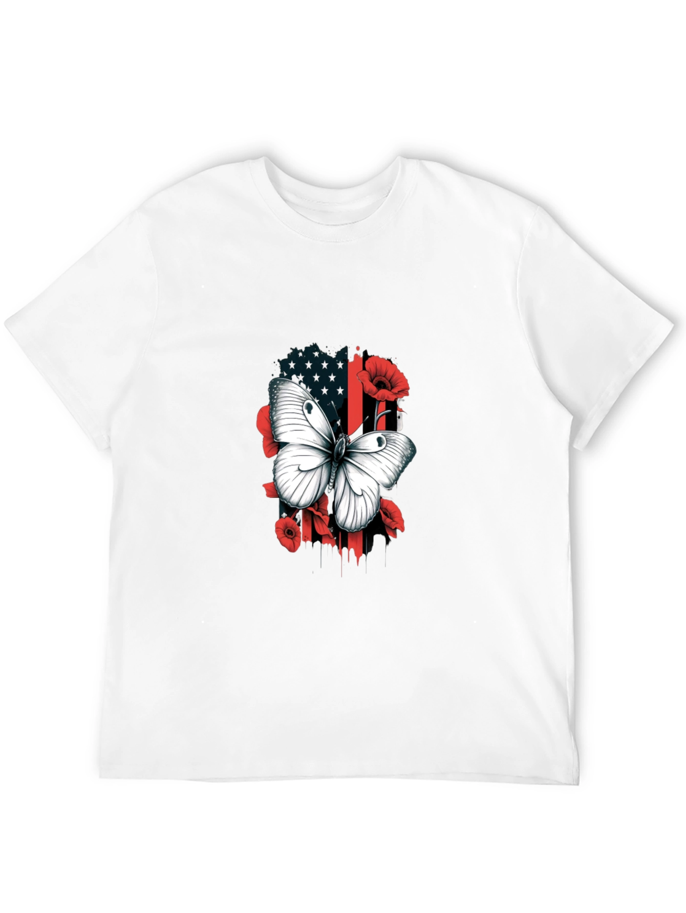 Camiseta Hombre con Mariposa y Diseño Floral Patriótico