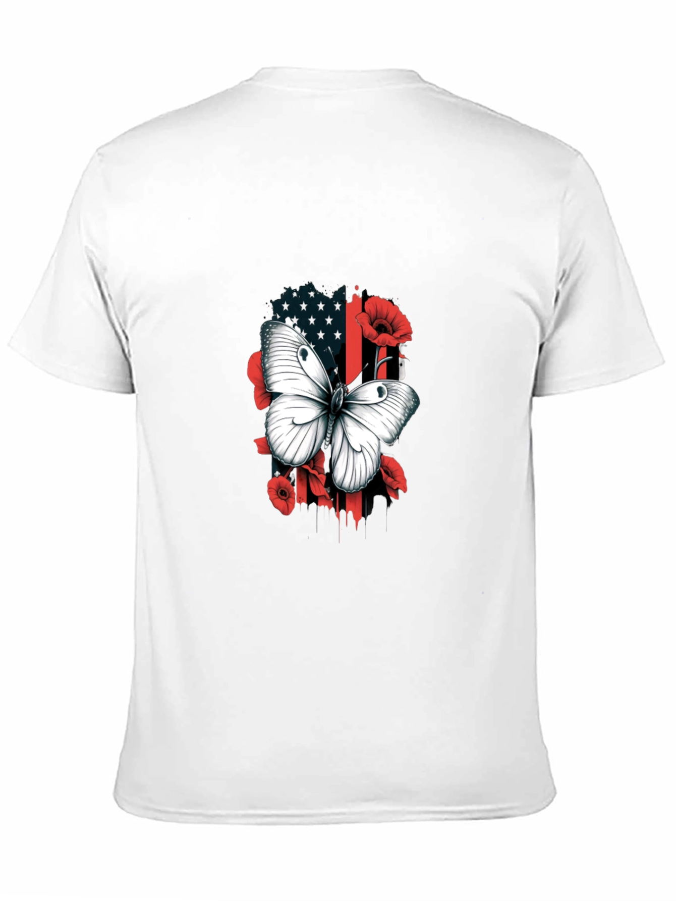 Camiseta Hombre con Mariposa y Diseño Floral Patriótico