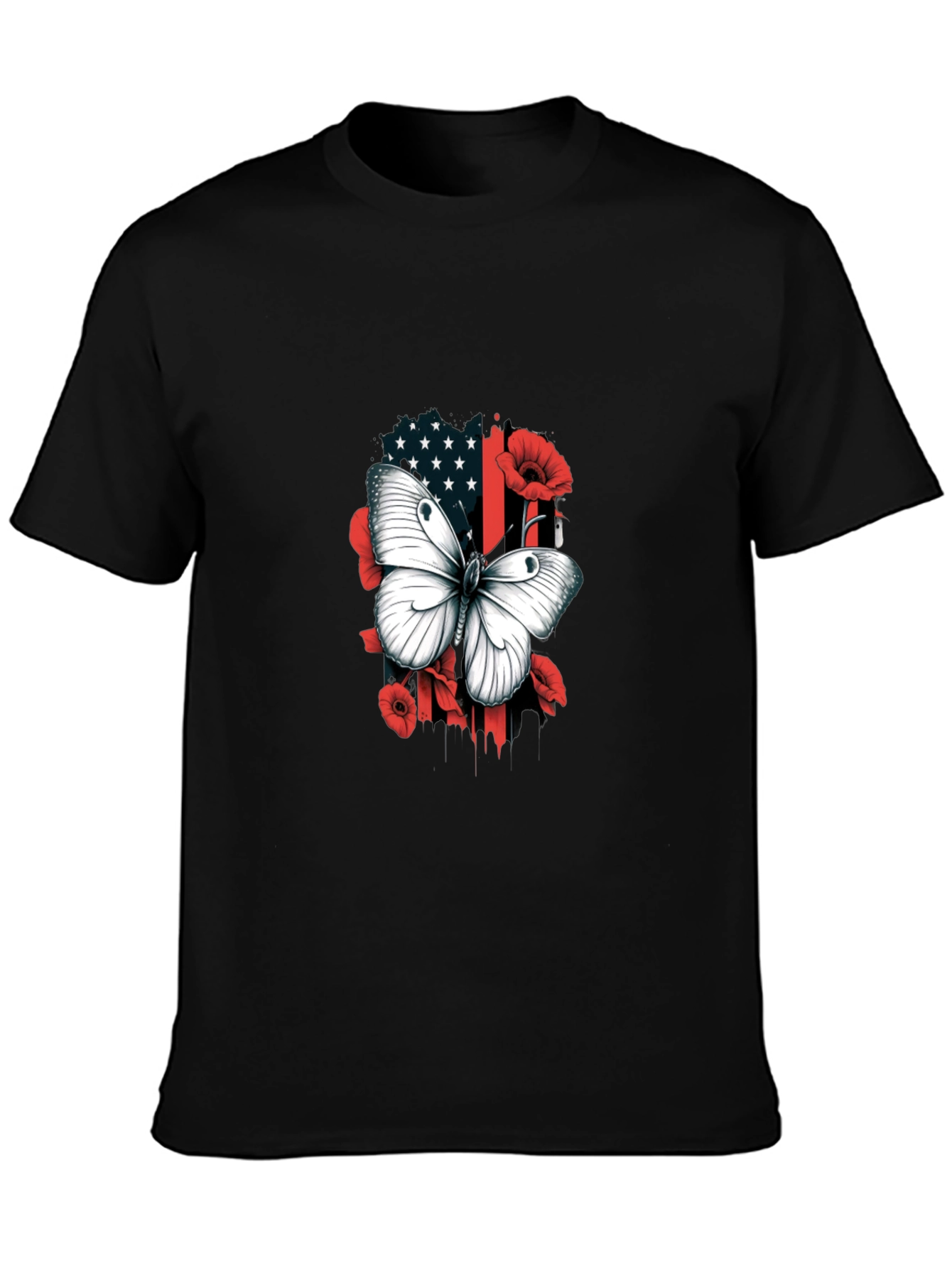 Camiseta Hombre con Mariposa y Diseño Floral Patriótico