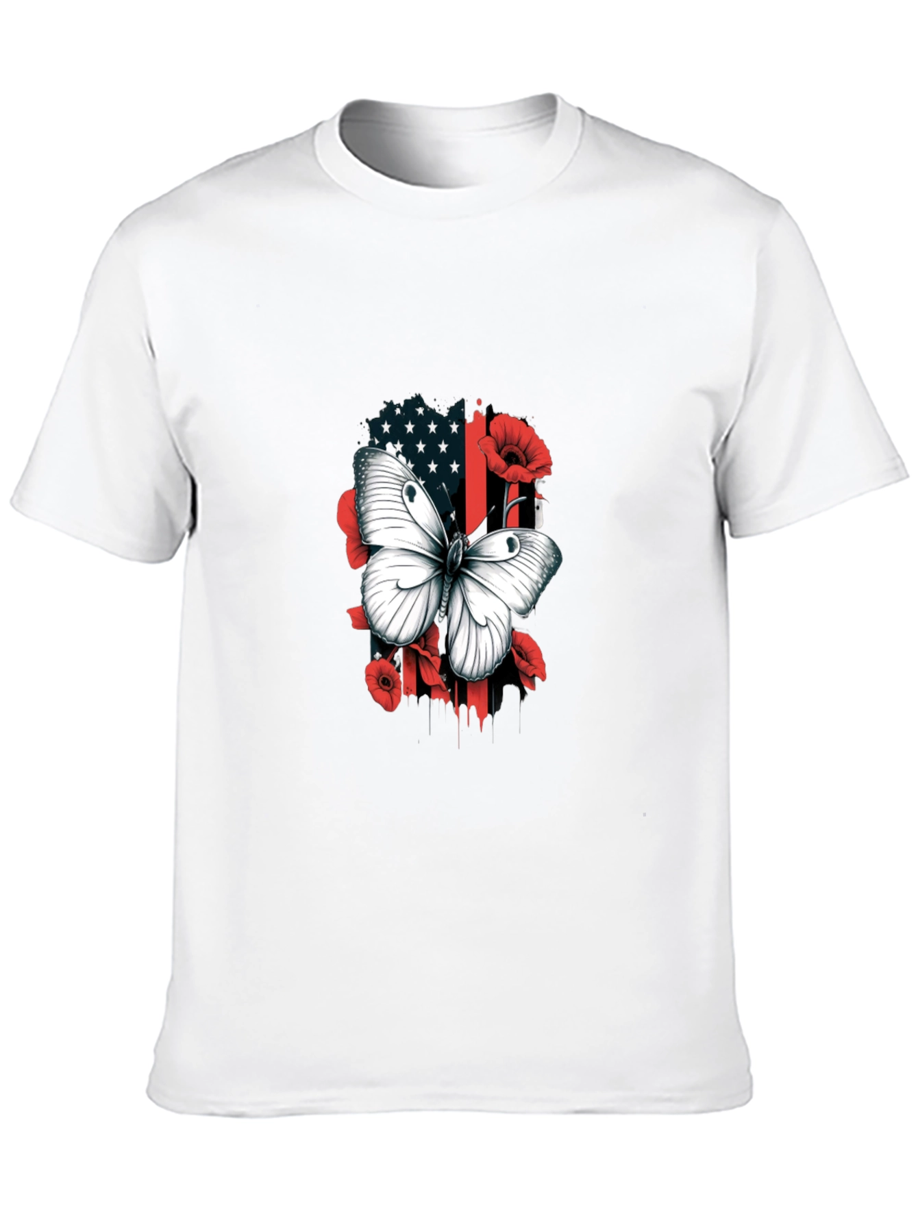 Camiseta Hombre con Mariposa y Diseño Floral Patriótico
