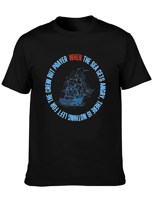 Camiseta Negra con Diseño de Barco y Frase Inspiradora