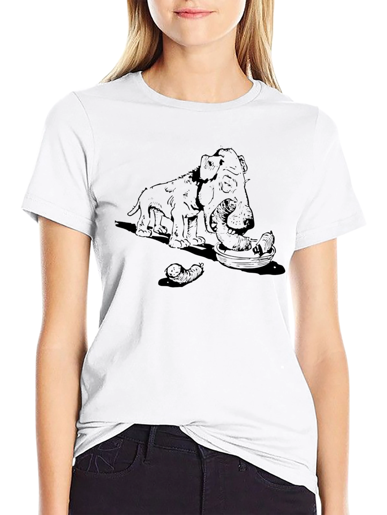 Camiseta Negra con Diseño Perro y Salchichas