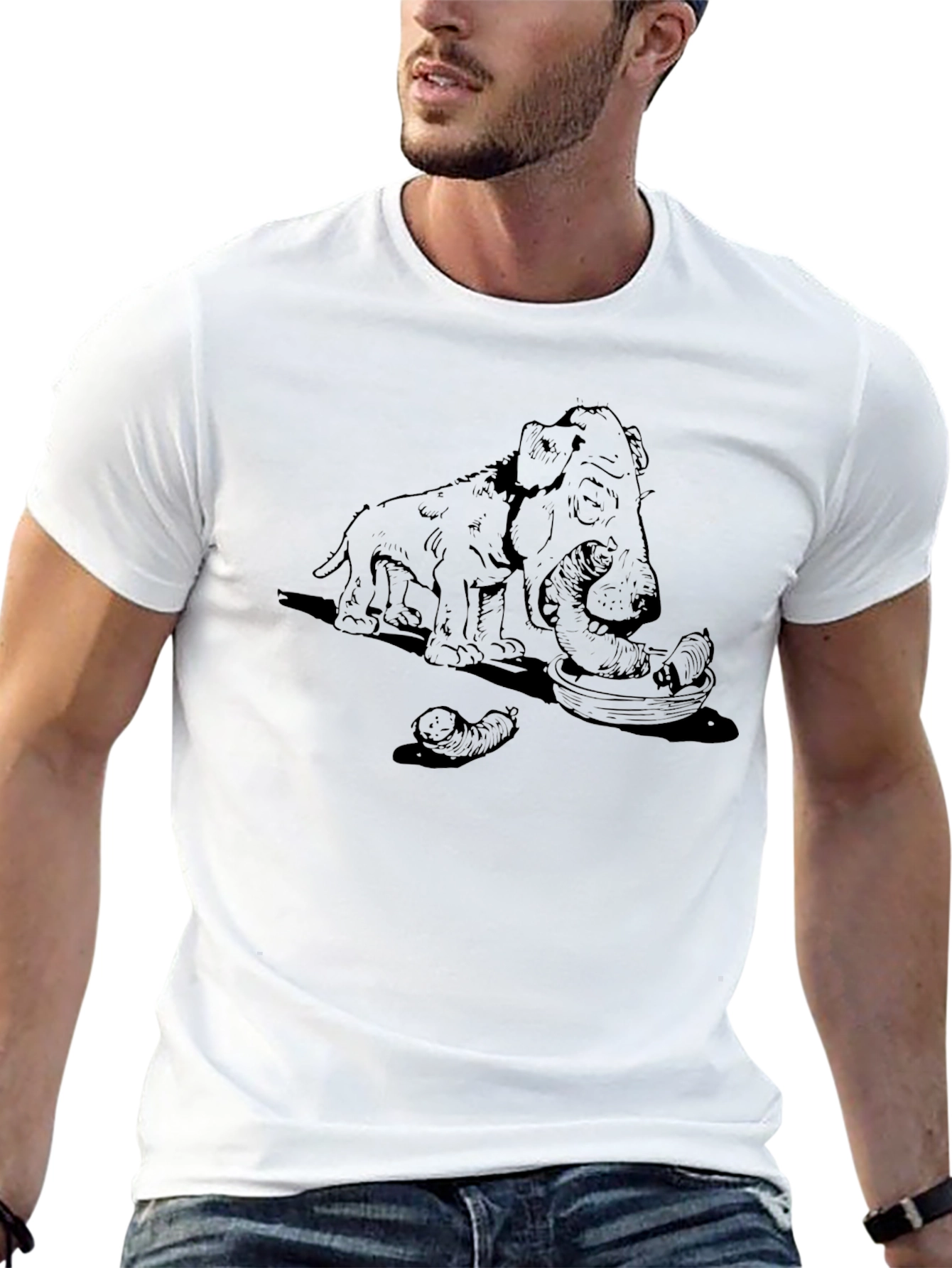 Camiseta Negra con Diseño Perro y Salchichas