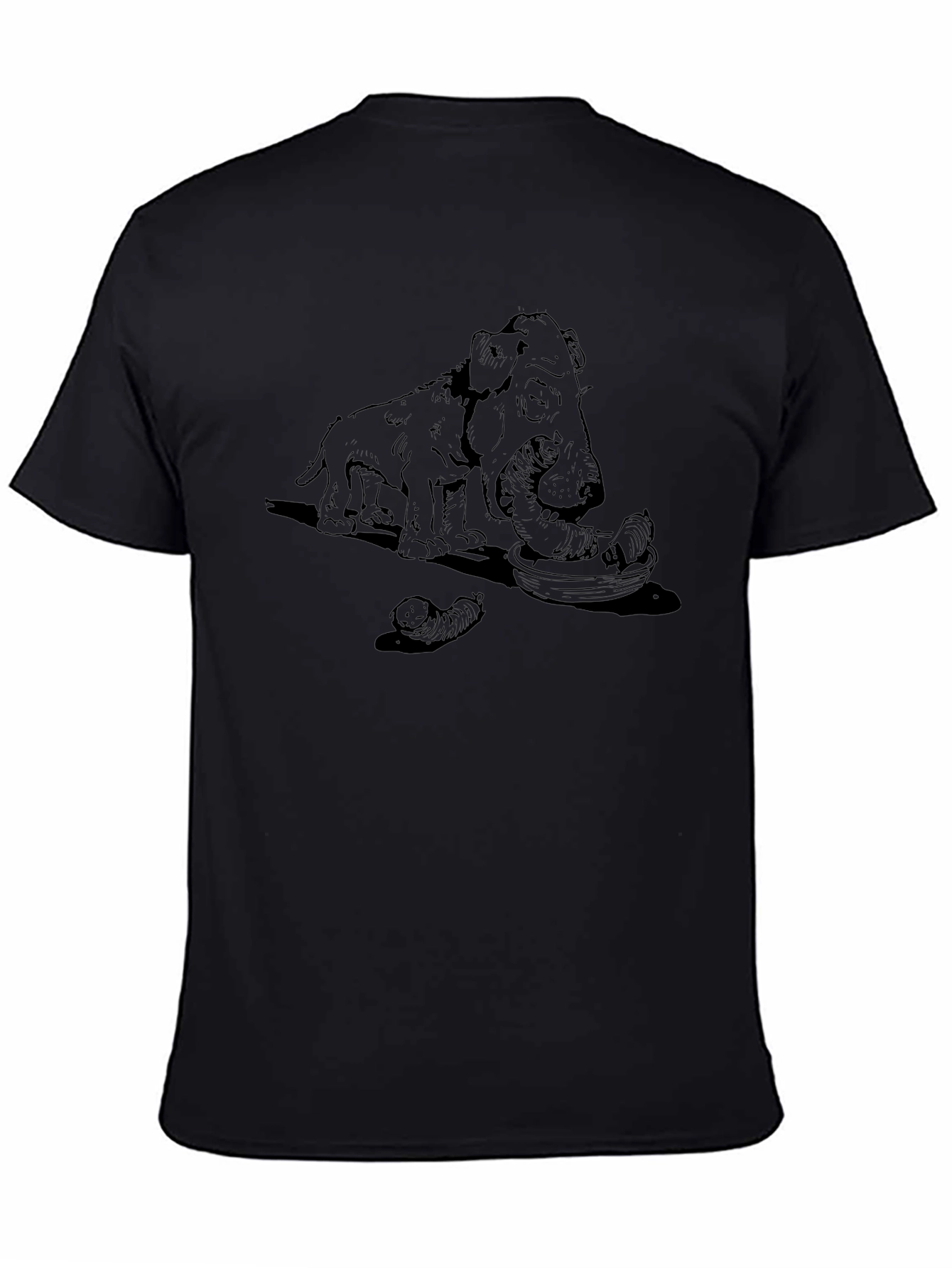 Camiseta Negra con Diseño Perro y Salchichas