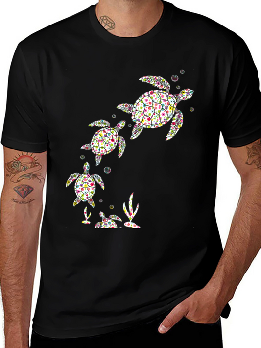 Camiseta Negra con Diseño de Tortugas Florales