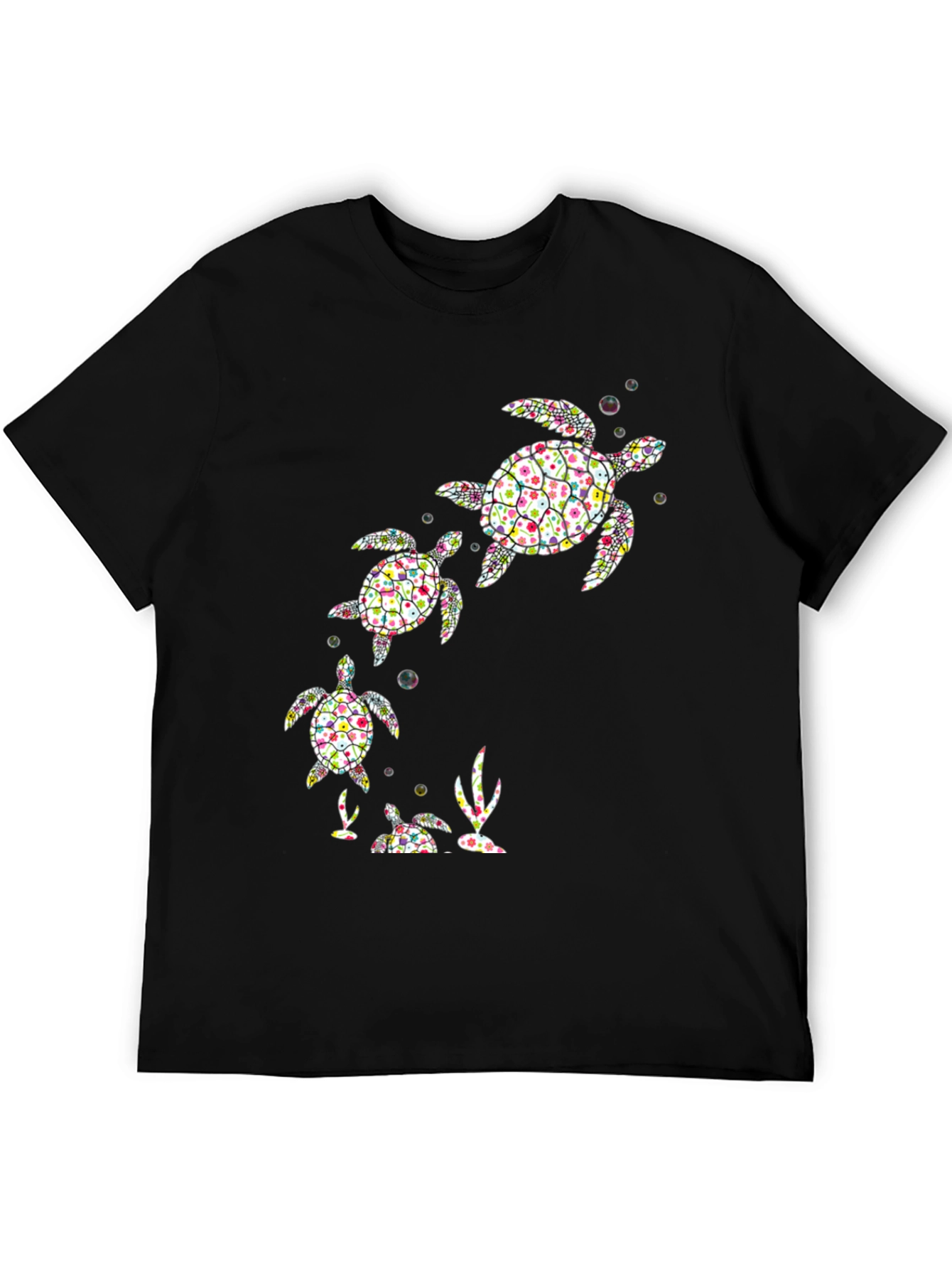 Camiseta Negra con Diseño de Tortugas Florales