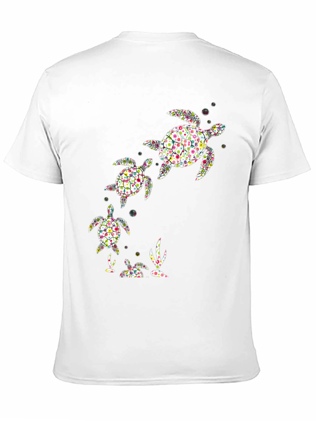 Camiseta Negra con Diseño de Tortugas Florales