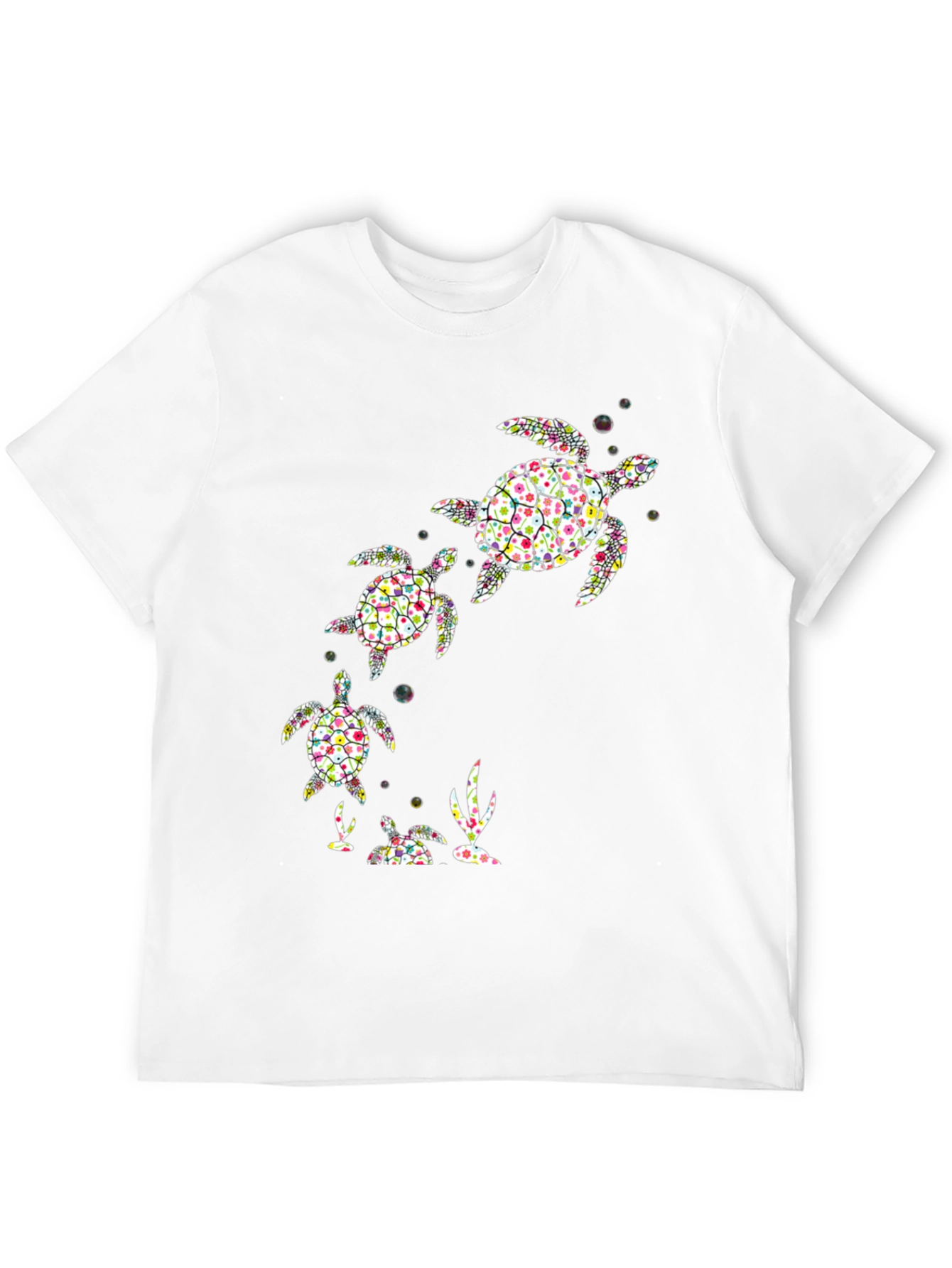 Camiseta Negra con Diseño de Tortugas Florales