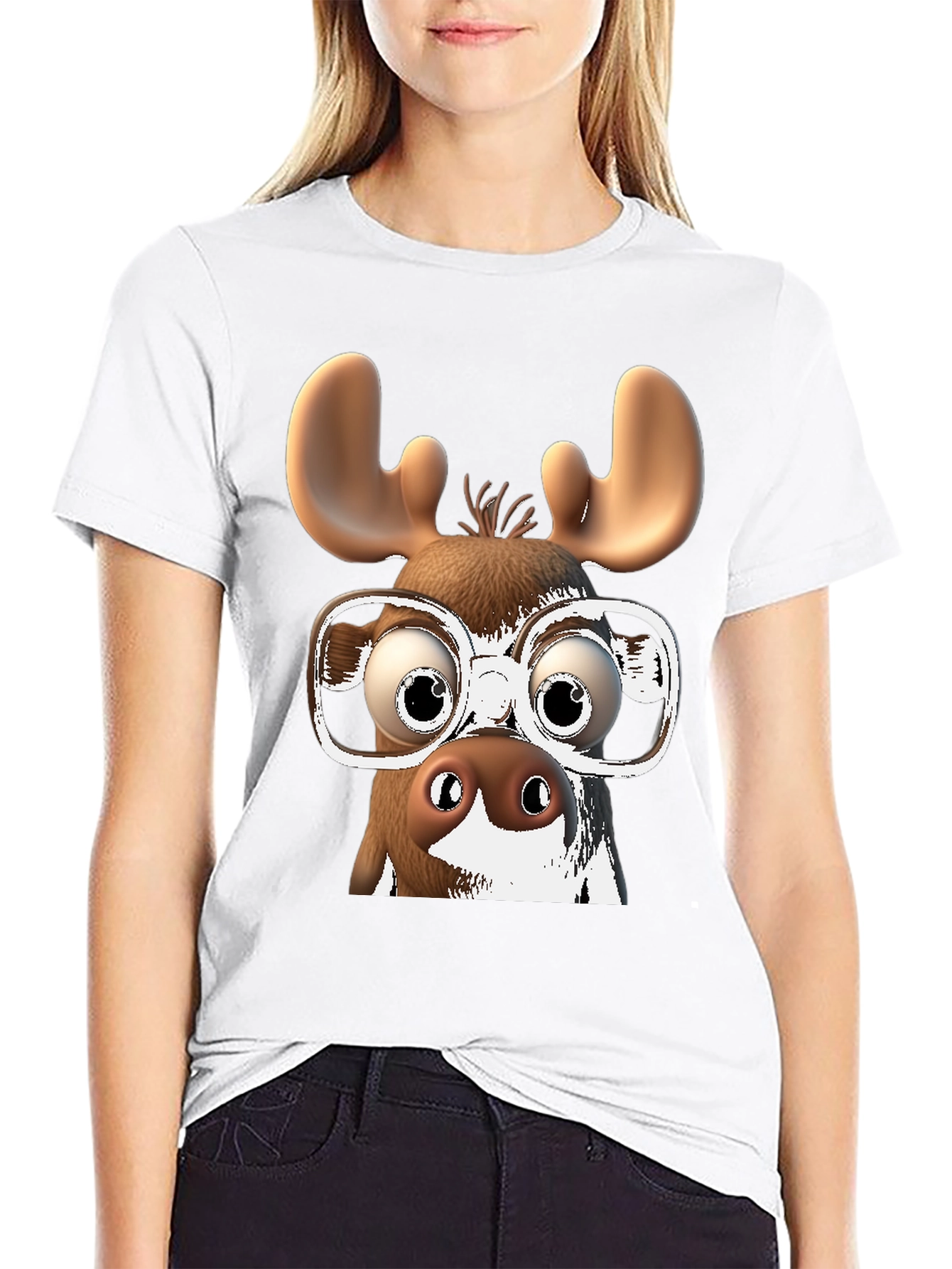 Camiseta Negra con Diseño de Alce Divertido