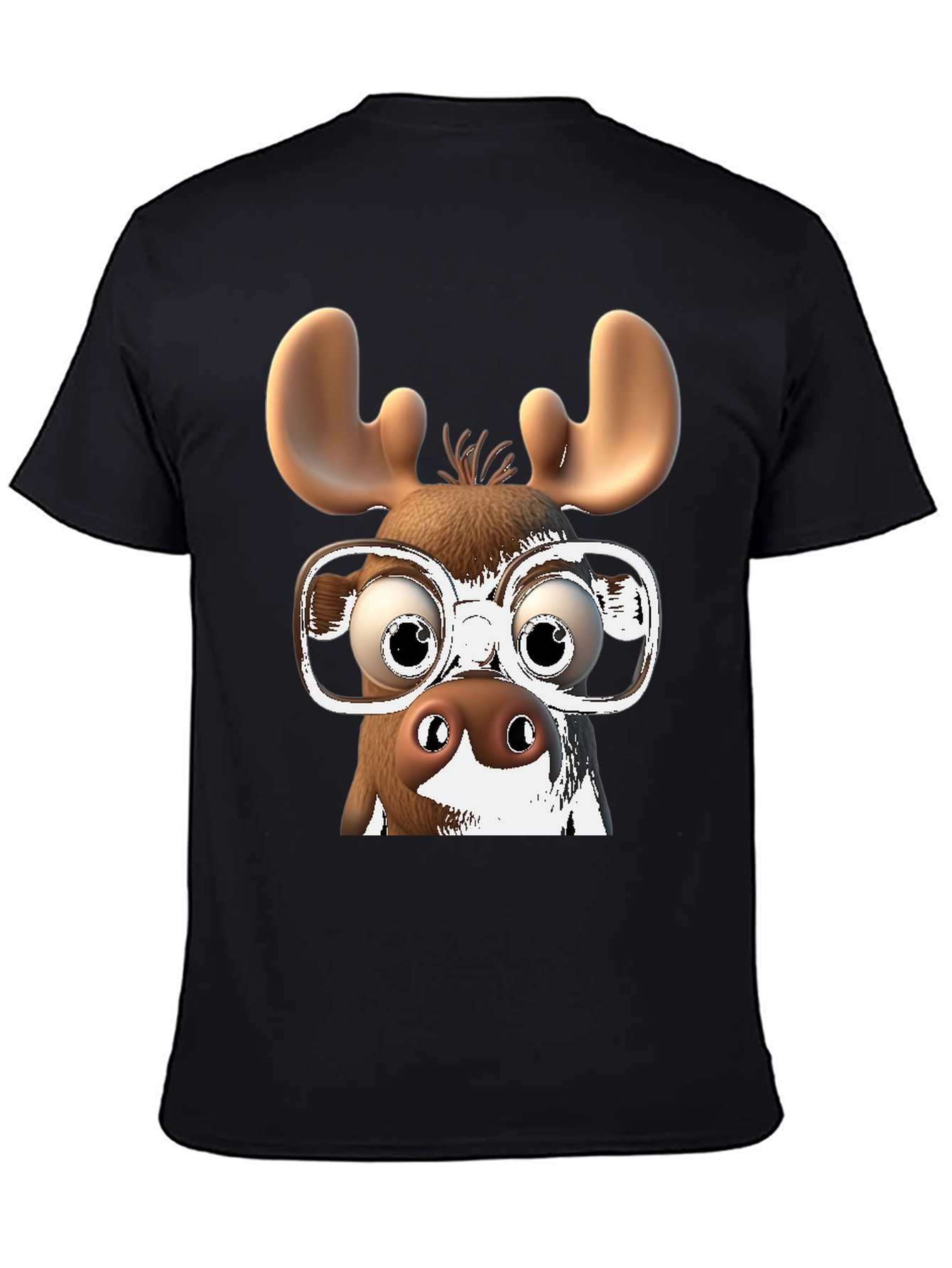 Camiseta Negra con Diseño de Alce Divertido