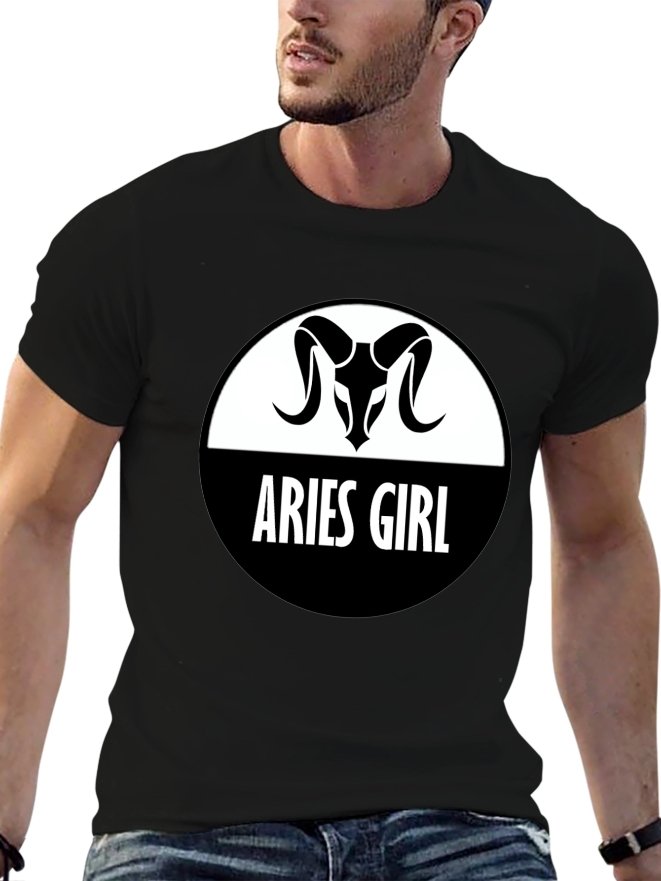 Camiseta Negra Aries Girl - Diseño Zodiacal