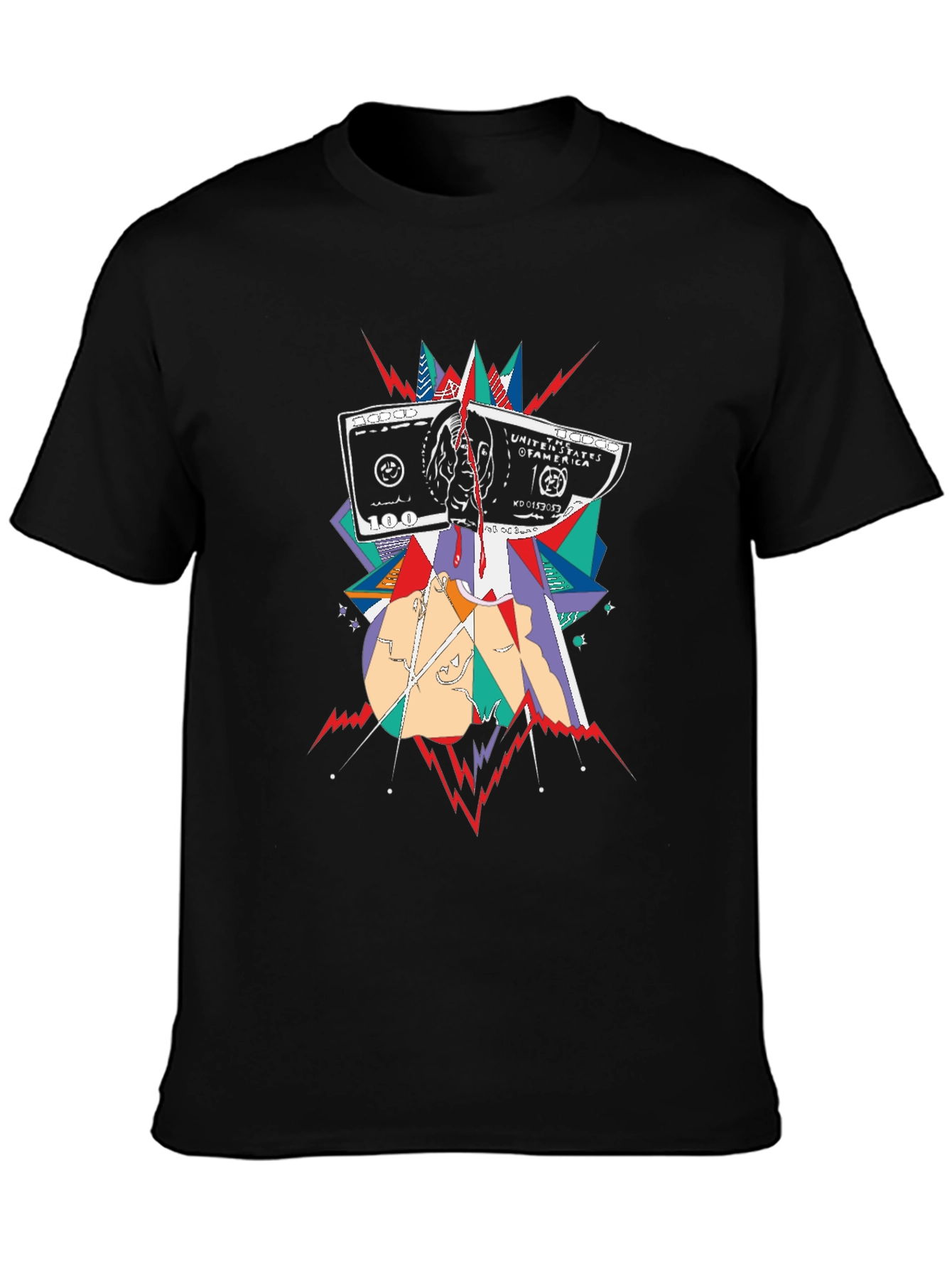 Camiseta Negra con Diseño Abstracto de Billete de $100