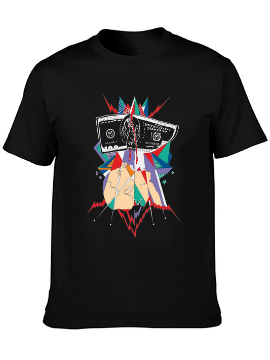 Camiseta Negra con Diseño Abstracto de Billete de $100