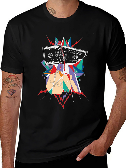 Camiseta Negra con Diseño Abstracto de Billete de $100