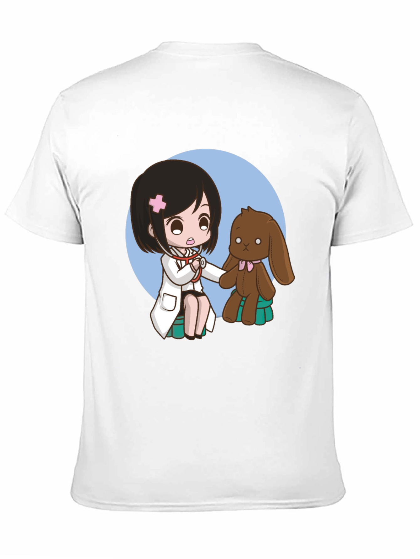 Camiseta Negra con Diseño de Doctora y Peluche