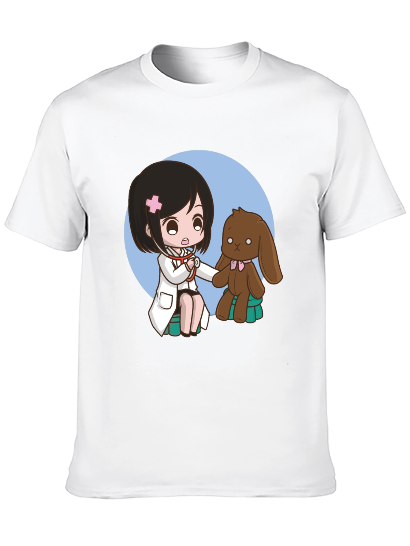 Camiseta Negra con Diseño de Doctora y Peluche