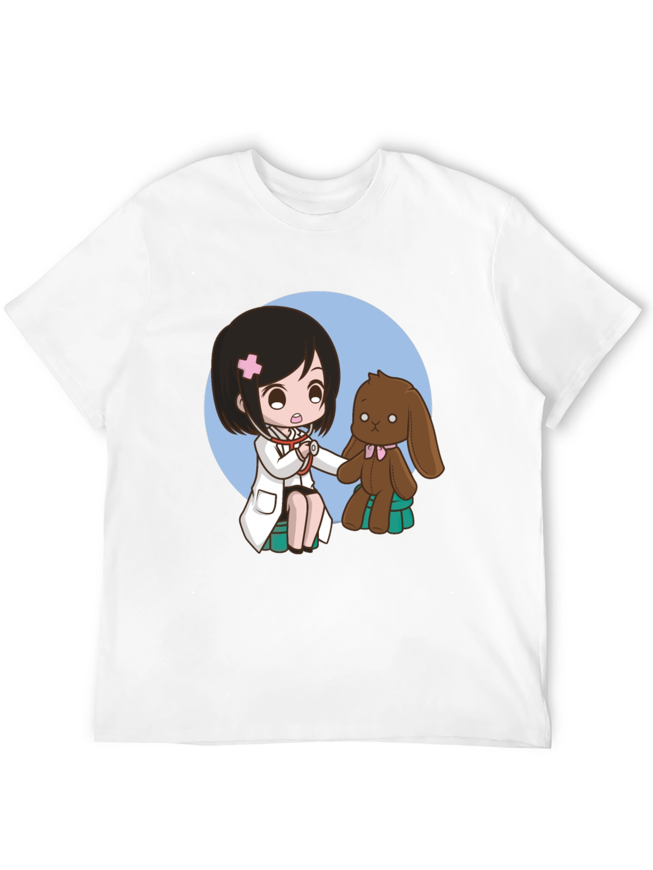 Camiseta Negra con Diseño de Doctora y Peluche