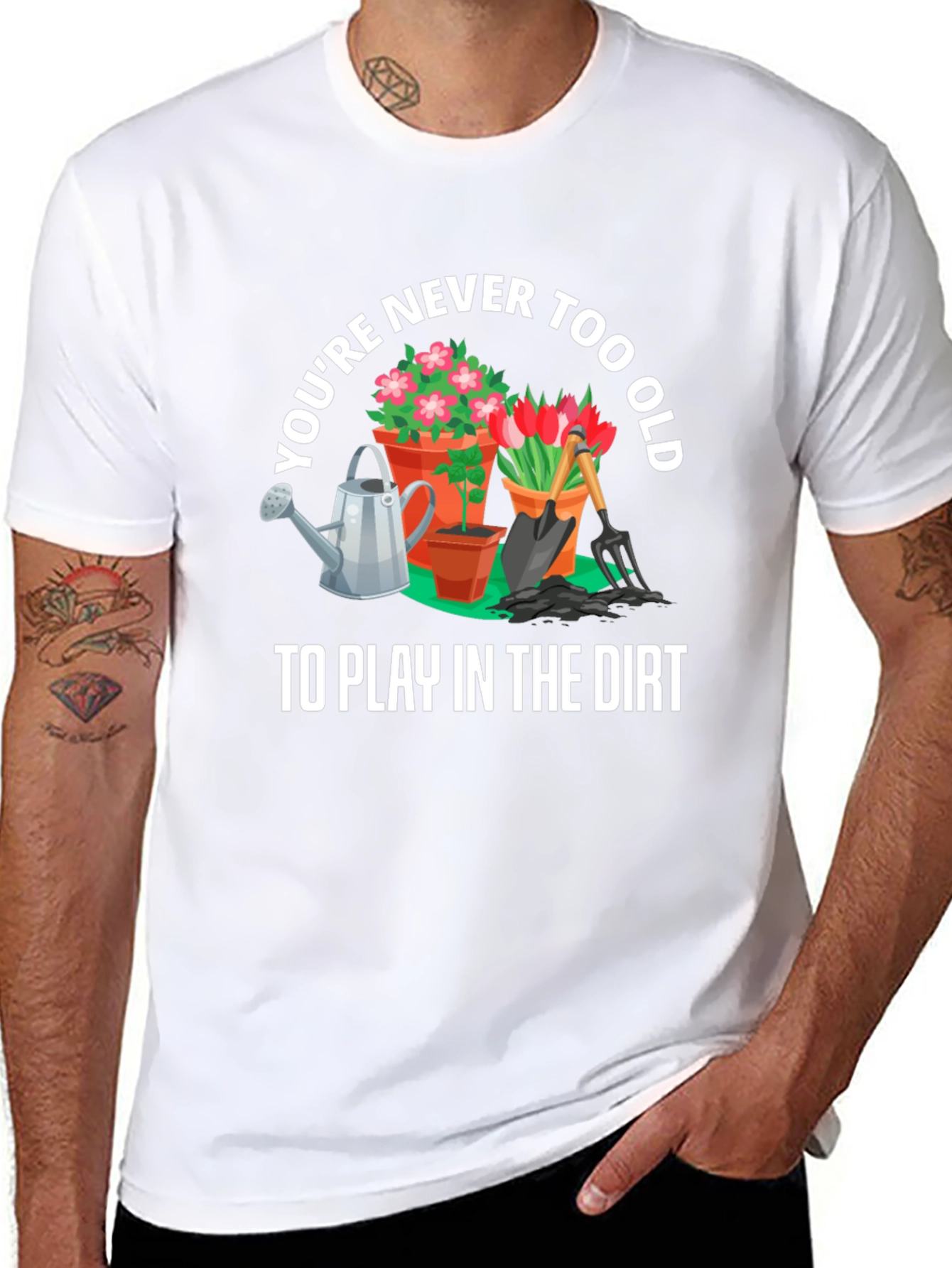 Camiseta Negra Jardinería: Nunca Demasiado Viejo