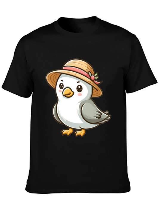 Camiseta Negra con Adorable Pajarito con Sombrero