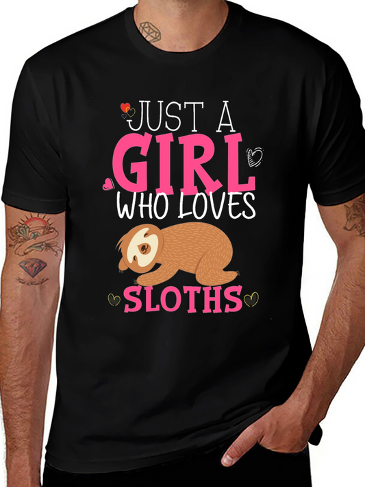 Camiseta Negra Just a Girl Who Loves Sloths