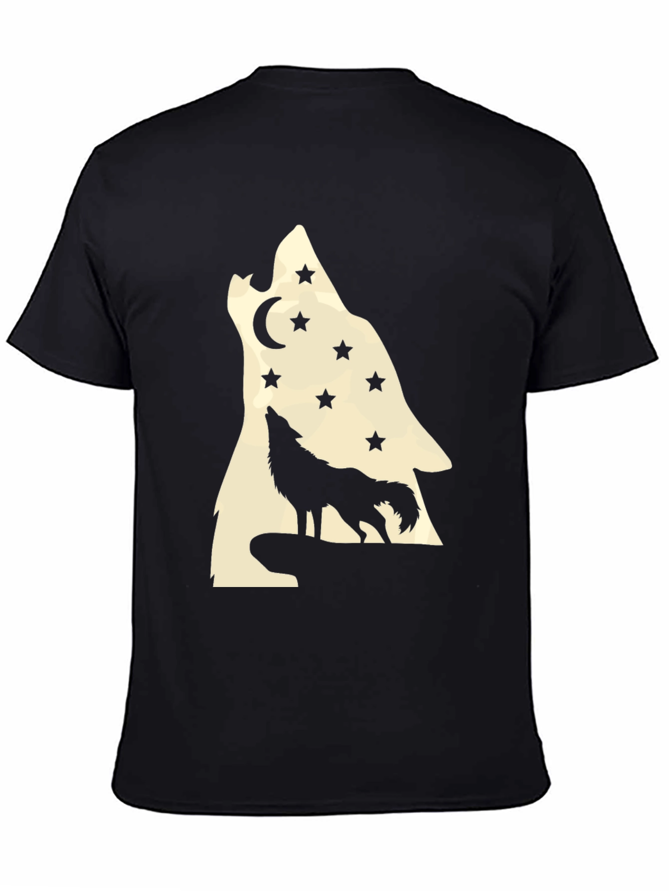 Camiseta Negra Hombre Lobo Aullando a la Luna