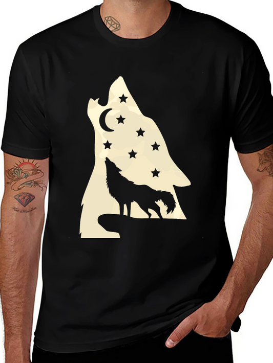 Camiseta Negra Hombre Lobo Aullando a la Luna