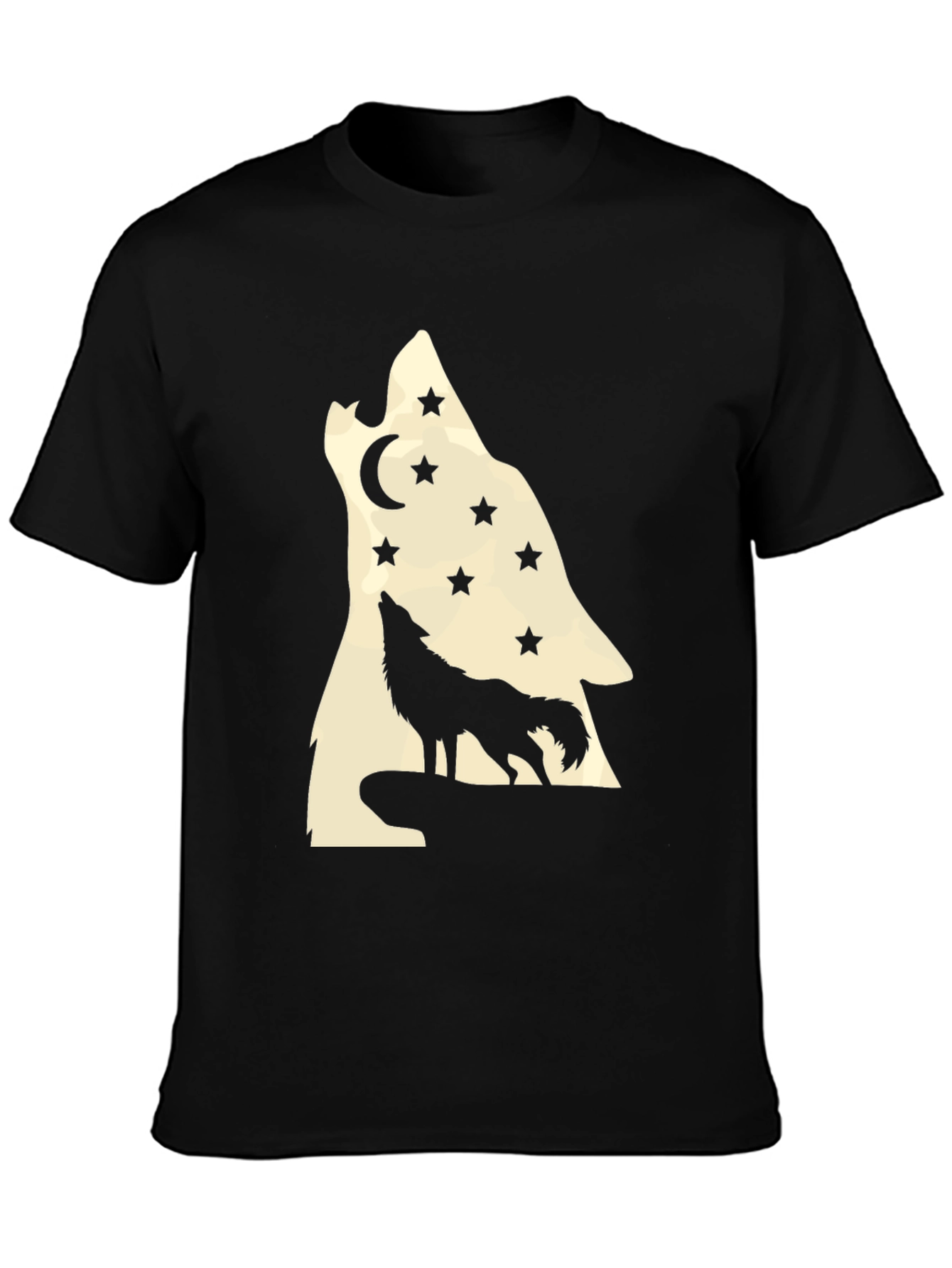 Camiseta Negra Hombre Lobo Aullando a la Luna