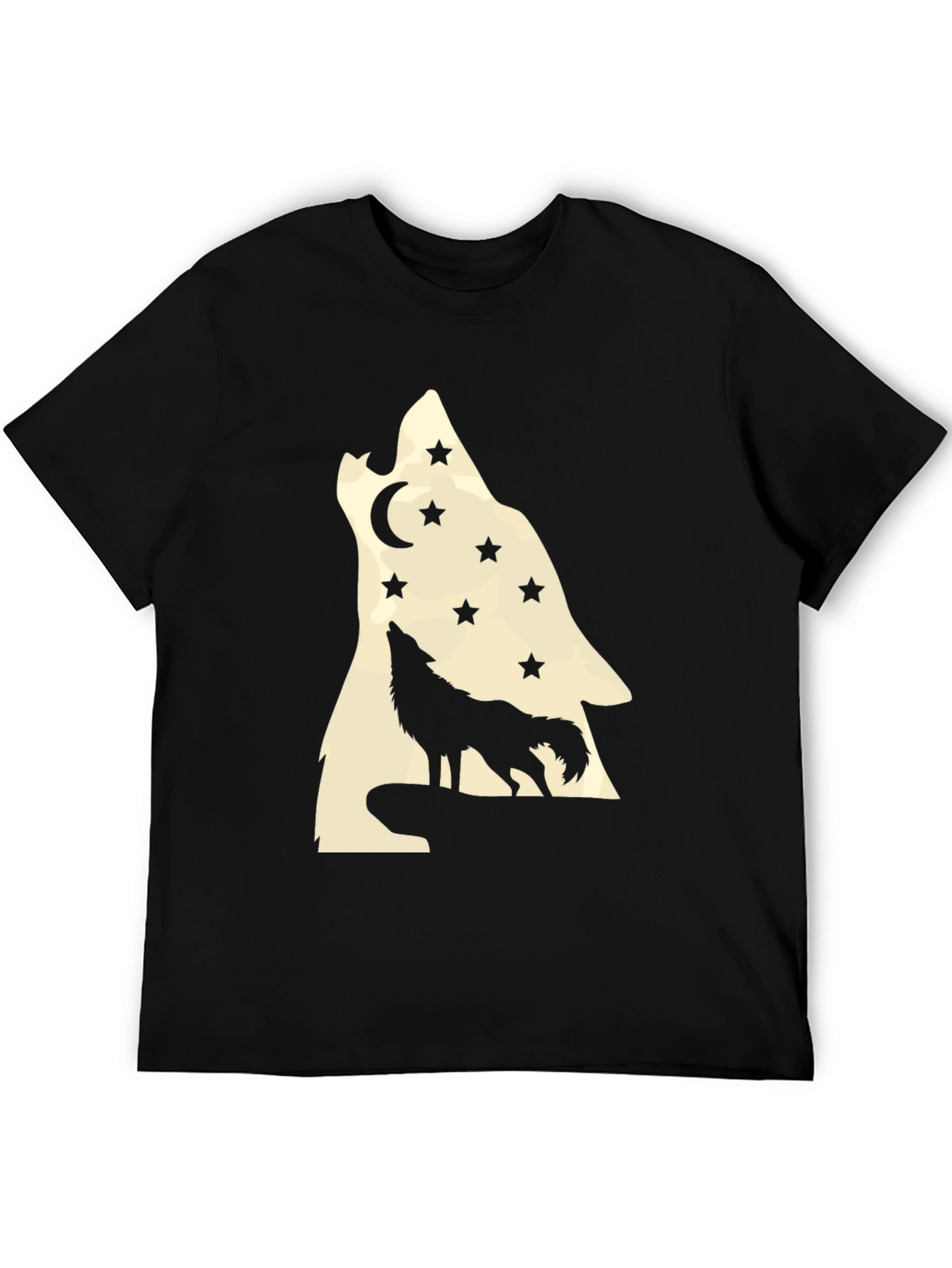 Camiseta Negra Hombre Lobo Aullando a la Luna