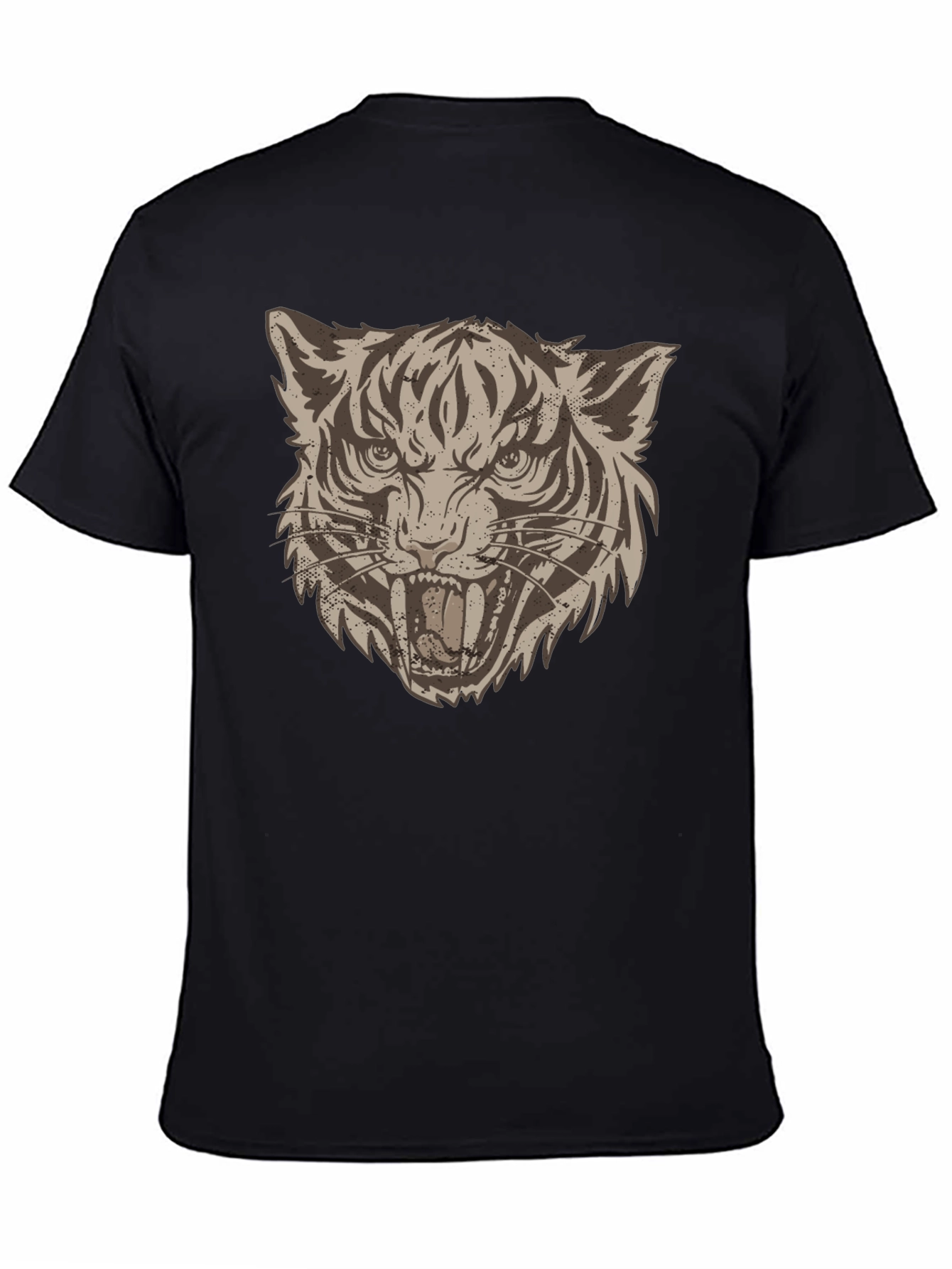 Camiseta Negra con Estampado de Tigre Rugiente