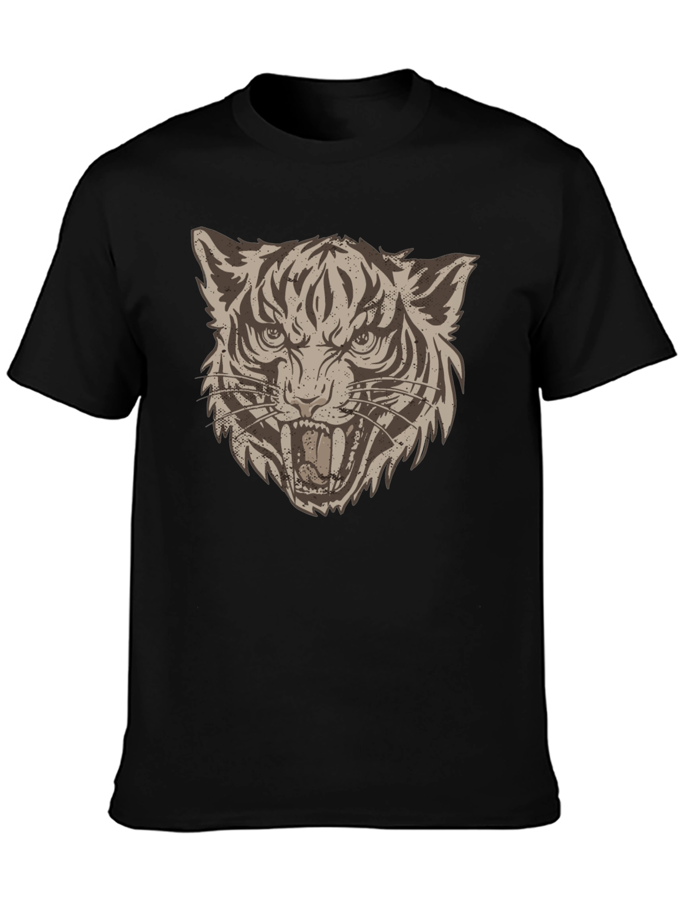 Camiseta Negra con Estampado de Tigre Rugiente