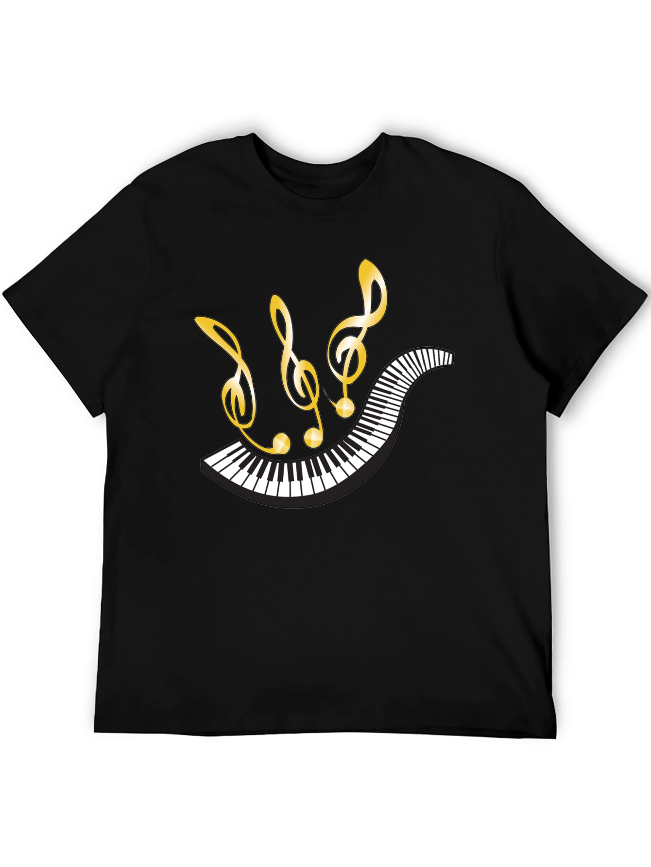 Camiseta Negra con Diseño Musical Piano y Notas