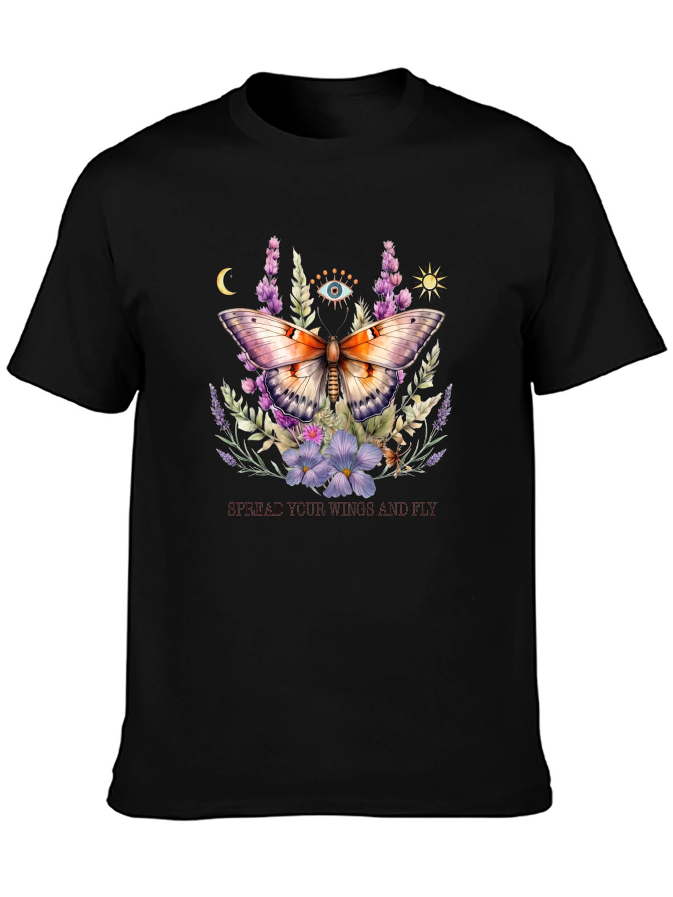 Camiseta Negra con Mariposa Floral Mística