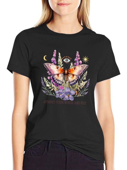 Camiseta Negra con Mariposa Floral Mística