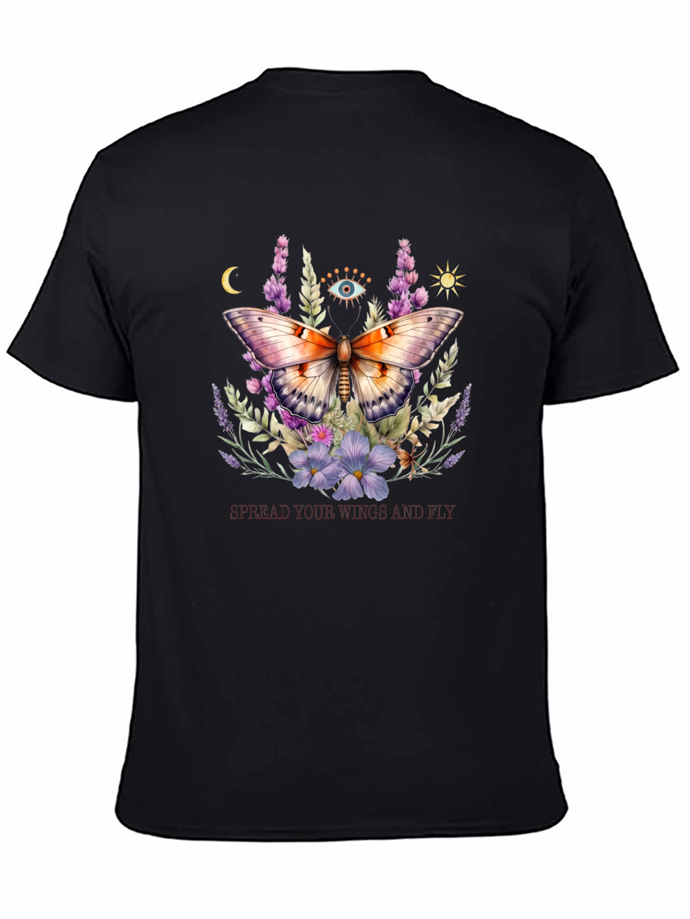 Camiseta Negra con Mariposa Floral Mística