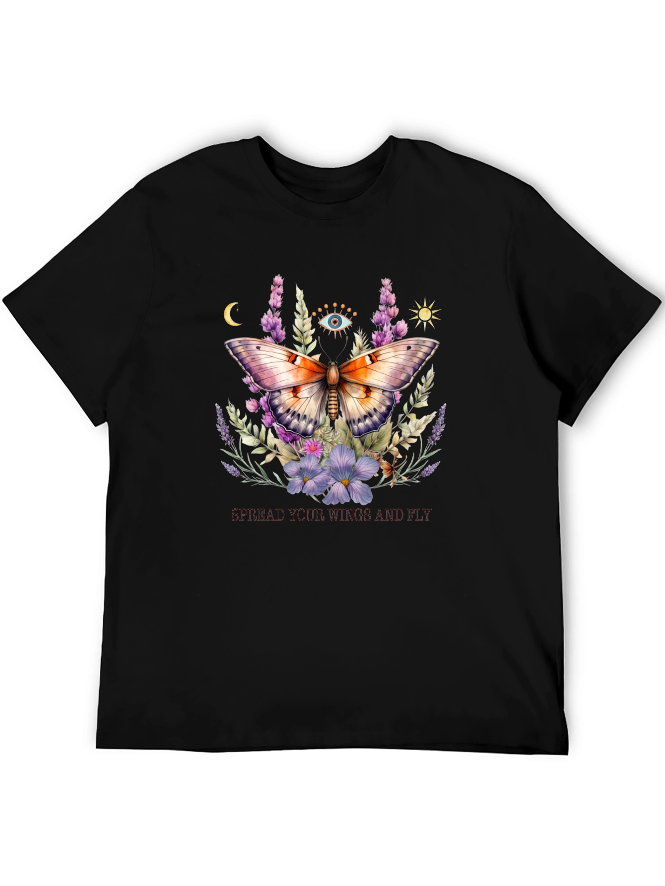 Camiseta Negra con Mariposa Floral Mística